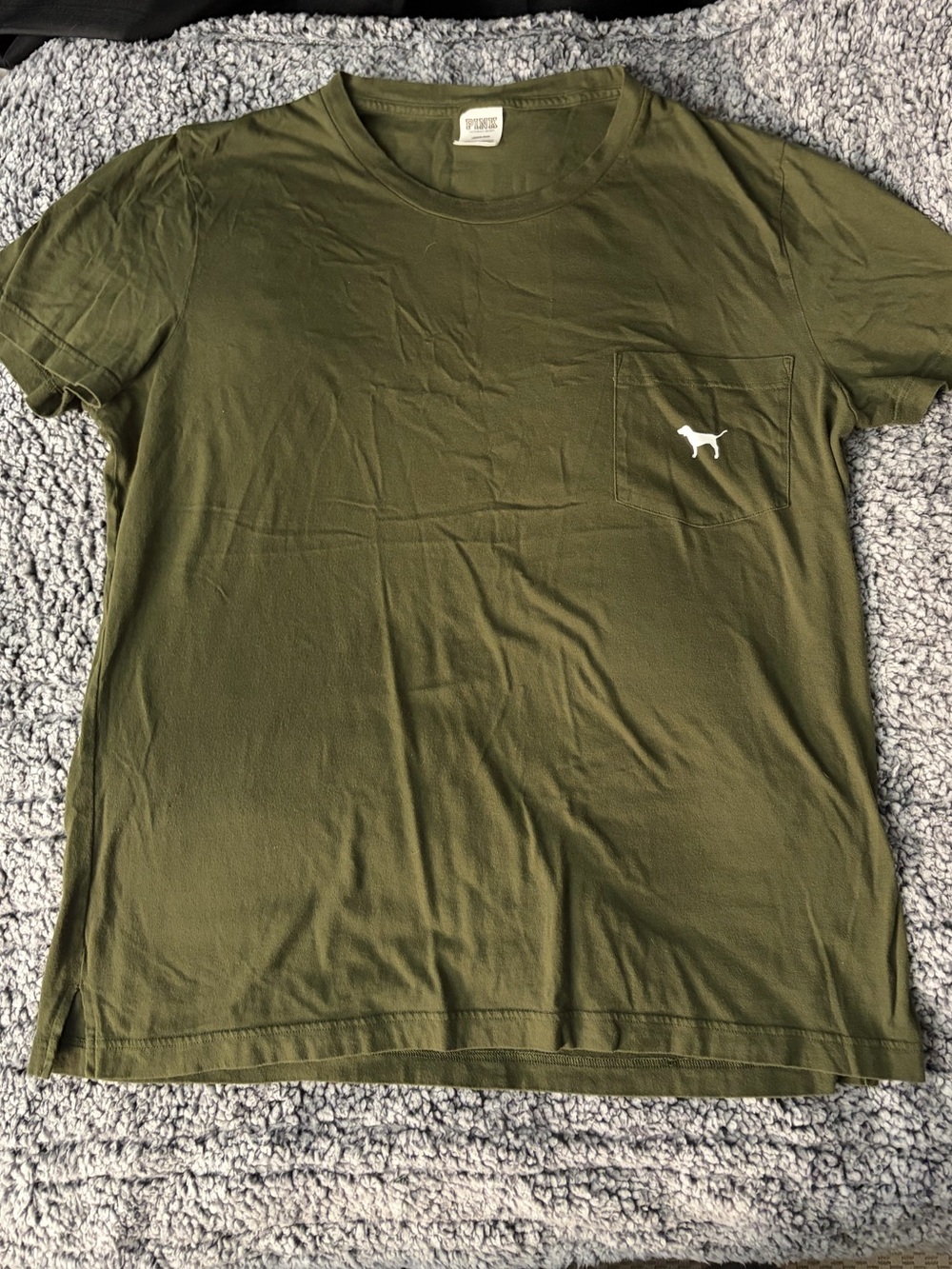 PINK Victoria's Secret Olive Green Pocket Tee with White Dog Silhouette